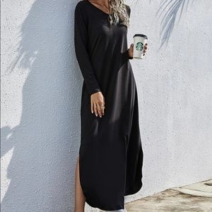 Long sleeve black slit dress